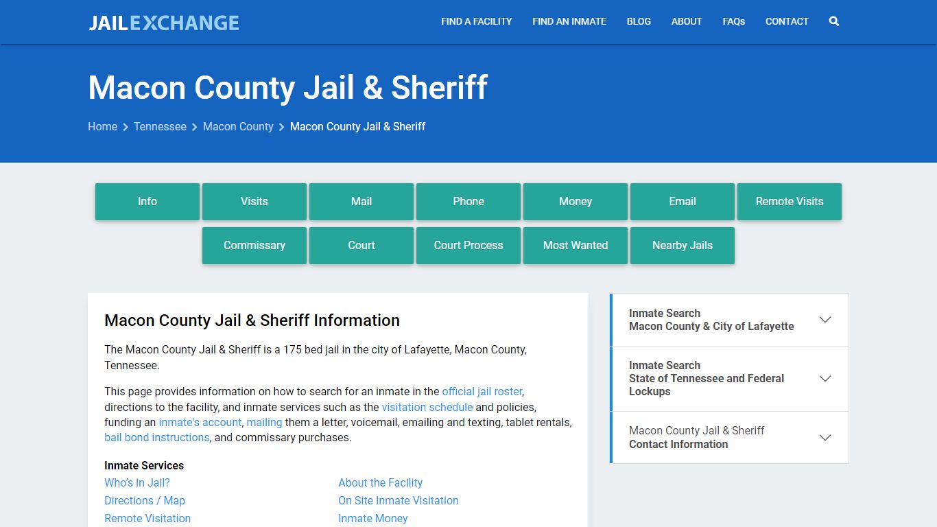 Macon County Jail & Sheriff, TN Inmate Search, Information